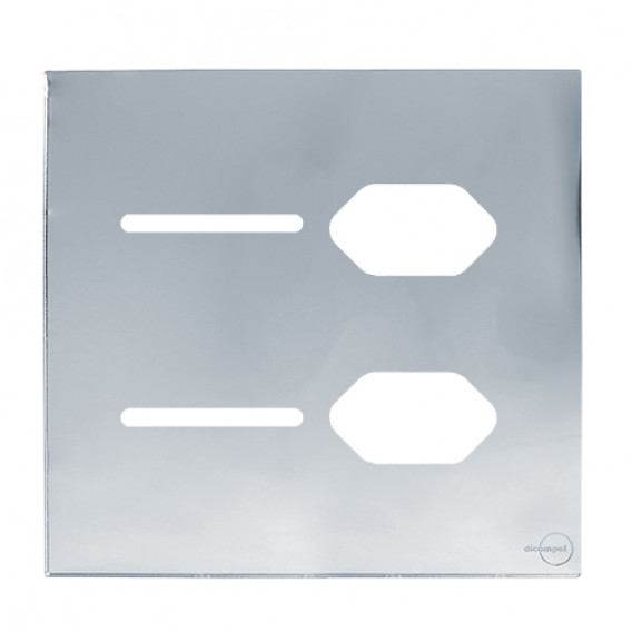 Placa p/ 2 Interruptores + Tomada dupla 4x4 - Novara Glass Espelhada